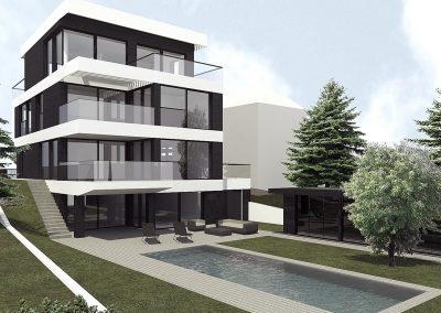 Visualisierung 3D Modell Einfamilienhaus mit Pool